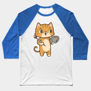 Cat at Painting with Colour & Brush Baseball T-Shirt